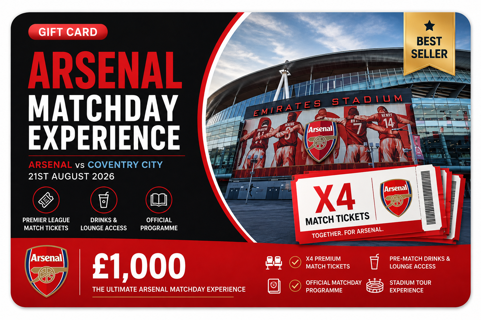 Arsenal vs Coventry x4 Tickets